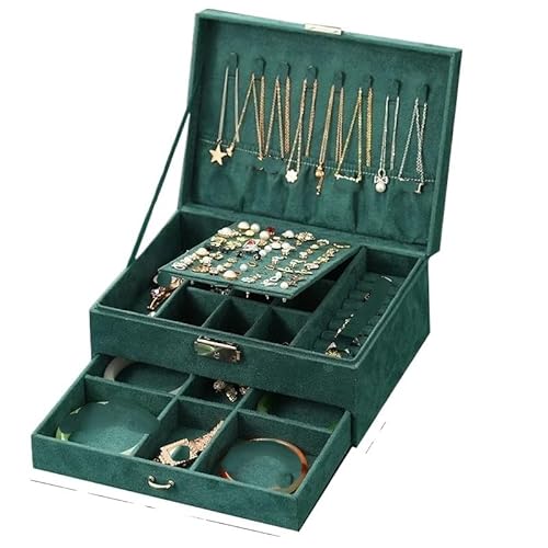 ZSREYFNB Schmuckaufbewahrung Grüne Schmuckkapazität Ring Halskette Make-up Schmuckschatulle for Frauen mit Schloss SchmuckkäStchen(Medium Green) von ZSREYFNB