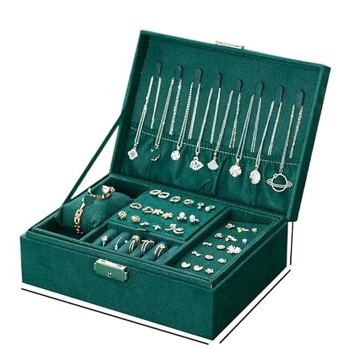 ZSREYFNB Schmuckaufbewahrung Grüne Schmuckkapazität Ring Halskette Make-up Schmuckschatulle for Frauen mit Schloss SchmuckkäStchen(Small Green) von ZSREYFNB