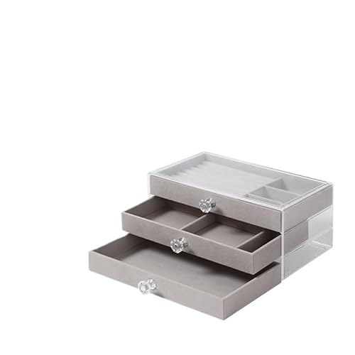 ZSREYFNB Schmuckaufbewahrung Klare dreischichtige Schmuckschatulle Schublade Schmuckschatulle Ohrring Halskette Ring Staubdichte Display Aufbewahrungsbox SchmuckkäStchen(Gray) von ZSREYFNB