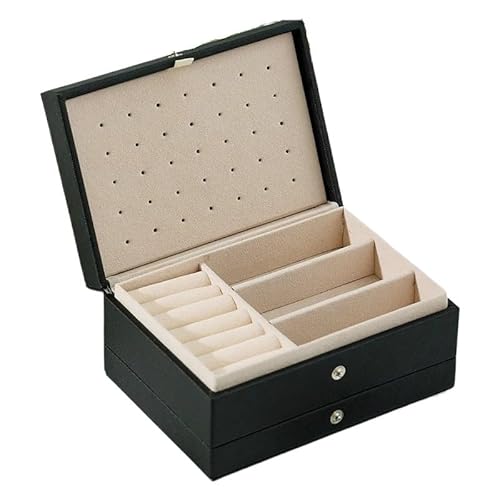 ZSREYFNB Schmuckaufbewahrung Schmuckaufbewahrungsboxen aus Leder, tragbare Reise-Schmuckschatulle for Halsketten, Ohrringe, Ringe, Schmuckvitrine SchmuckkäStchen(B-Black) von ZSREYFNB