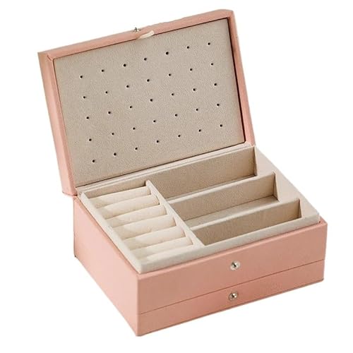 ZSREYFNB Schmuckaufbewahrung Schmuckaufbewahrungsboxen aus Leder, tragbare Reise-Schmuckschatulle for Halsketten, Ohrringe, Ringe, Schmuckvitrine SchmuckkäStchen(B-Pink) von ZSREYFNB