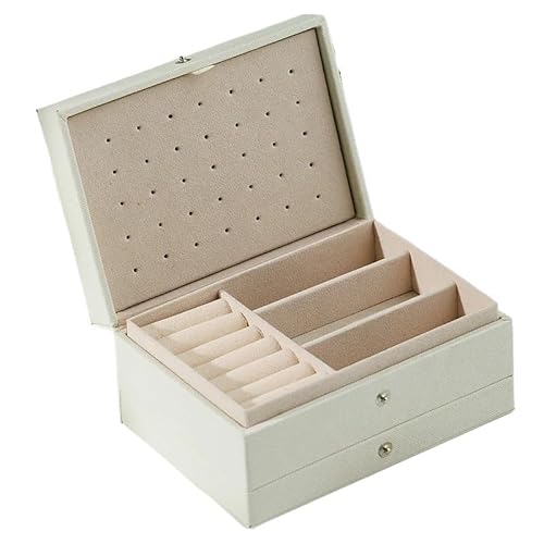 ZSREYFNB Schmuckaufbewahrung Schmuckaufbewahrungsboxen aus Leder, tragbare Reise-Schmuckschatulle for Halsketten, Ohrringe, Ringe, Schmuckvitrine SchmuckkäStchen(B-White) von ZSREYFNB