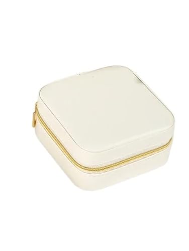 ZSREYFNB Schmuckaufbewahrung Schmuckkästchen aus Leder, tragbare Schmuckschatulle, Aufbewahrung SchmuckkäStchen(PU Gold White) von ZSREYFNB