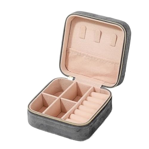 ZSREYFNB Schmuckaufbewahrung Schmuckschatulle for Damen, mit Reißverschluss, for Halsketten, Ringe, Ohrringe, tragbar, quadratisch SchmuckkäStchen(Gray) von ZSREYFNB