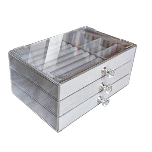 ZSREYFNB Schmuckaufbewahrung Schmuckschatulle mit 3 Schubladen, stapelbar, zur Aufbewahrung von Ohrringen, Halsketten und Armbändern SchmuckkäStchen(Gray) von ZSREYFNB