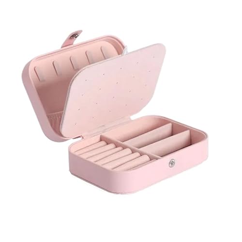 ZSREYFNB Schmuckaufbewahrung Tragbare Reise-Schmuckschatulle for Halsketten, Ohrringe, Ringe, Schmuck-Display, Leder, große Kapazität SchmuckkäStchen(Pink) von ZSREYFNB