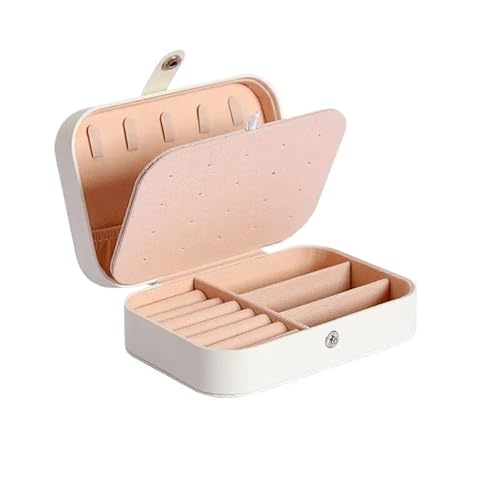 ZSREYFNB Schmuckaufbewahrung Tragbare Reise-Schmuckschatulle for Halsketten, Ohrringe, Ringe, Schmuck-Display, Leder, große Kapazität SchmuckkäStchen(White) von ZSREYFNB