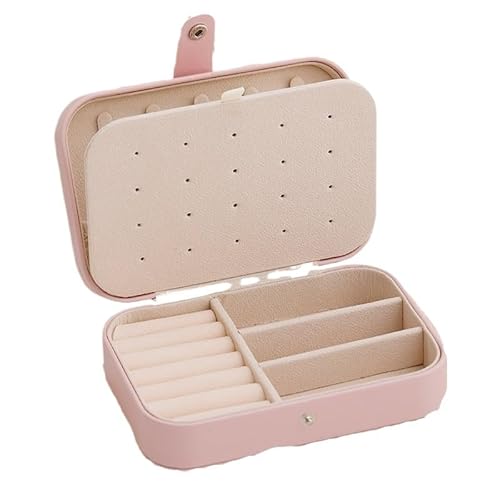 ZSREYFNB Schmuckaufbewahrung Tragbare Schmuckaufbewahrungsbox im schlichten Stil, große Kapazität, Reise-Schmuckschatulle SchmuckkäStchen(Pink) von ZSREYFNB