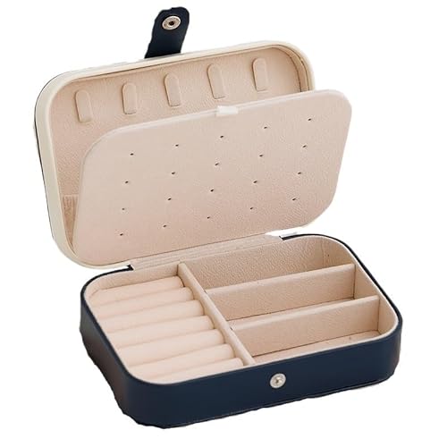 ZSREYFNB Schmuckaufbewahrung Tragbare Schmuckschatulle, Schmucketui, Aufbewahrungsbox aus Leder for Ohrringe, Halsketten, Ringe SchmuckkäStchen(Blue) von ZSREYFNB