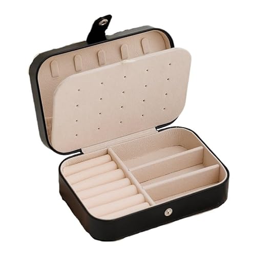 ZSREYFNB Schmuckaufbewahrung Tragbare Schmuckschatulle, Schmucketui, Aufbewahrungsbox aus Leder for Ohrringe, Halsketten, Ringe SchmuckkäStchen(Noir) von ZSREYFNB
