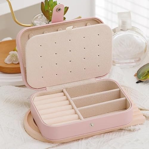 ZSREYFNB Schmuckaufbewahrung Tragbare Schmuckschatulle, Schmucketui, Aufbewahrungsbox aus Leder for Ohrringe, Halsketten, Ringe SchmuckkäStchen(Pink) von ZSREYFNB
