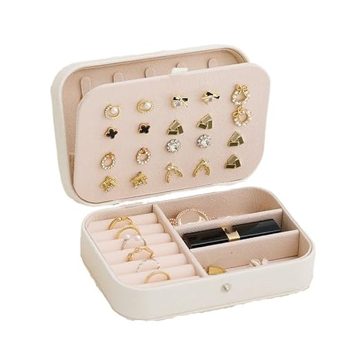 ZSREYFNB Schmuckaufbewahrung Tragbare Schmuckschatulle, Schmucketui, Aufbewahrungsbox aus Leder for Ohrringe, Halsketten, Ringe SchmuckkäStchen(White) von ZSREYFNB