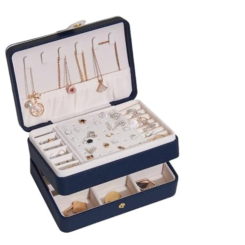 ZSREYFNB Schmuckaufbewahrung Tragbare Schmuckschatulle aus Leder mit großer Kapazität for Halsketten, Ohrringe, Ringe, Armbänder, Schmuck, Aufbewahrungsbox SchmuckkäStchen(Leather Blue) von ZSREYFNB