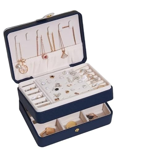 ZSREYFNB Schmuckaufbewahrung Tragbare Schmuckschatulle for Frauen, Halsketten, Ohrringe, Ringe, Armbänder, Lederschmuckschatulle SchmuckkäStchen(PU Leather Blue) von ZSREYFNB