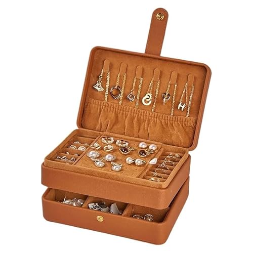 ZSREYFNB Schmuckaufbewahrung Tragbare Schmuckschatulle for Frauen, Halsketten, Ohrringe, Ringe, Armbänder, Lederschmuckschatulle SchmuckkäStchen(PU Leather Brown) von ZSREYFNB