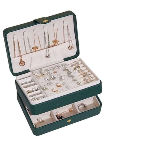 ZSREYFNB Schmuckaufbewahrung Tragbare Schmuckschatulle for Frauen, Halsketten, Ohrringe, Ringe, Armbänder, Lederschmuckschatulle SchmuckkäStchen(PU Leather Green) von ZSREYFNB