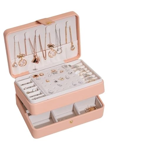 ZSREYFNB Schmuckaufbewahrung Tragbare Schmuckschatulle for Frauen, Halsketten, Ohrringe, Ringe, Armbänder, Lederschmuckschatulle SchmuckkäStchen(PU Leather Pink) von ZSREYFNB