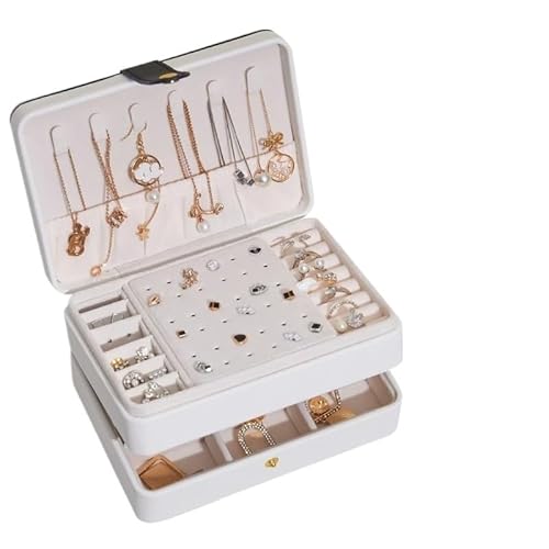 ZSREYFNB Schmuckaufbewahrung Tragbare Schmuckschatulle for Frauen, Halsketten, Ohrringe, Ringe, Armbänder, Lederschmuckschatulle SchmuckkäStchen(PU Leather White) von ZSREYFNB