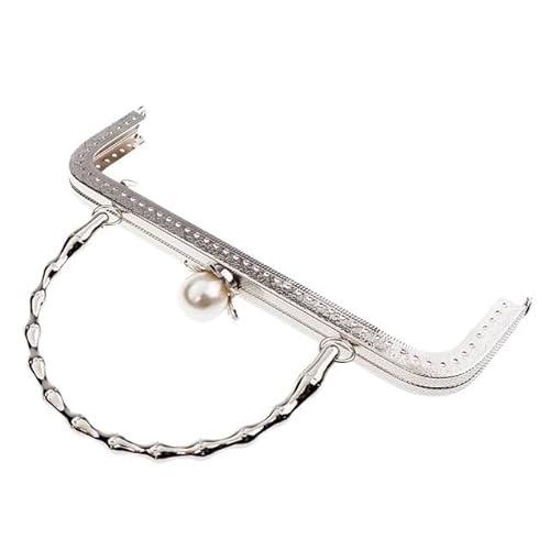 ZSREYFNB Taschenrahmen 20 cm Retro-Geldbörse, Tasche, Clutch, DIY-Handwerk, Metallrahmen, Perlen-Perlenkopf-Verschluss TaschenbüGel(Silver) von ZSREYFNB