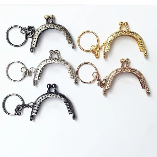 ZSREYFNB Taschenrahmen Metall-Geldbörsen-Taschen-Geldbörsen-Rahmen mit Schlüsselanhänger, Bogenrahmen, Kussverschluss-Schloss, DIY-Bastel-Geldbörsen-Mithelfer, 5 cm TaschenbüGel(Bronze) von ZSREYFNB