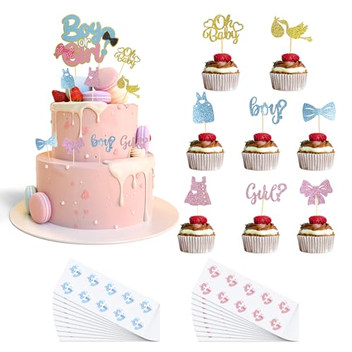 ZSSZD 3 Stück Boy or Girl Gender Reveal Tortendeko, Cupcake Topper, Selbstklebende Verschlussaufkleber, Glitzer Kuchen Dekorationsaufsätze, Aufkleber Bonbonieren & Tüten für Party Deko, Baby Shower ZSSZD 3 Stück Boy or Girl Gender Reveal Tortendeko, Cupcake Topper, Selbstklebende Verschlussaufkleber, Glitzer Kuchen Dekorationsaufsätze, Aufkleber Bonbonieren & Tüten für Party Deko, Baby Shower von ZSSZD