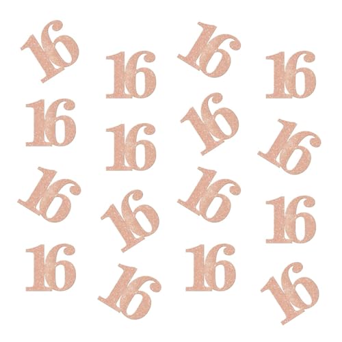 Doppelseitiges Glitzer-Roségold-Papier-Konfetti, 16 Konfetti, Tischkonfetti für 16. Geburtstag, Party, 16. Jahrestag, Party-Dekoration, 100 Stück Doppelseitiges Glitzer-Roségold-Papier-Konfetti, 16 Konfetti, Tischkonfetti für 16. Geburtstag, Party, 16. Jahrestag, Party-Dekoration, 100 Stück von ZSTOWY