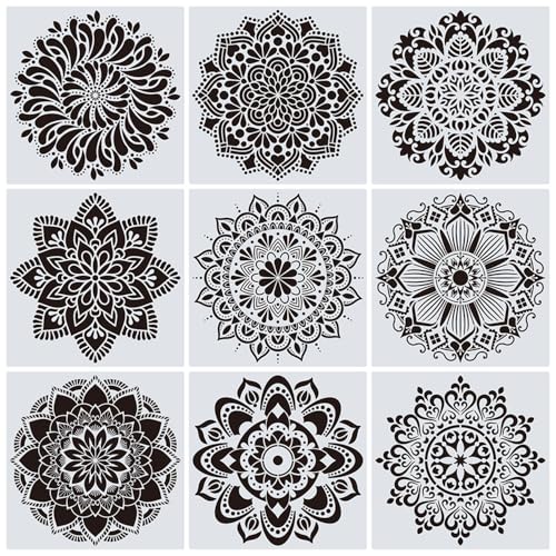 ZSUIQIN 9 Stück Mandala Schablone, DIY Malerei Vorlage Stencil Kit, Schablonen Wandgestaltung, Wiederverwendbares Malerei Vorlage Zubehör, für Felsenstein Malerei Leinwand Möbel Handwerk(30 * 30cm) ZSUIQIN 9 Stück Mandala Schablone, DIY Malerei Vorlage Stencil Kit, Schablonen Wandgestaltung, Wiederverwendbares Malerei Vorlage Zubehör, für Felsenstein Malerei Leinwand Möbel Handwerk(30 * 30cm) von ZSUIQIN