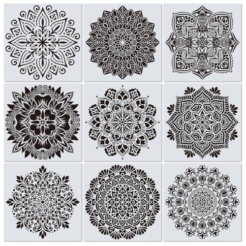 ZSUIQIN 9 Stück Mandala Schablone, DIY Malerei Vorlage Stencil Kit, Schablonen Wandgestaltung, Wiederverwendbares Malerei Vorlage Zubehör, für Felsenstein Malerei Leinwand Möbel Handwerk(30 * 30cm) ZSUIQIN 9 Stück Mandala Schablone, DIY Malerei Vorlage Stencil Kit, Schablonen Wandgestaltung, Wiederverwendbares Malerei Vorlage Zubehör, für Felsenstein Malerei Leinwand Möbel Handwerk(30 * 30cm) von ZSUIQIN