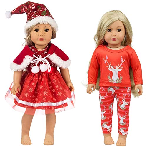 Miotlsy Puppenkleidung Bekleidung Zubehör Kleidung zubehör Set 6 Stück Puppe Weihnachten Kleidung Outfits Pyjamas Kleider für 18 Zoll American Doll von Miotlsy