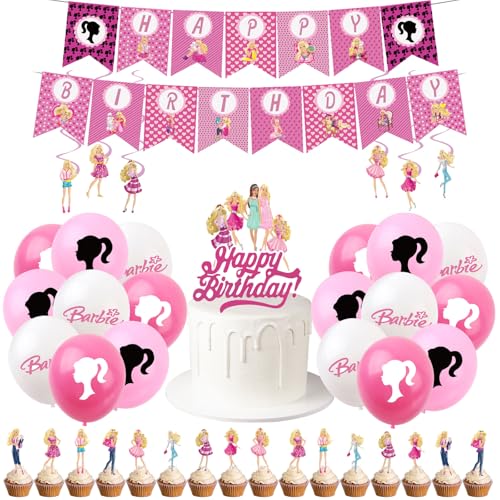 Barbie Geburtstagsparty-Set für sie – Glamouröses Hot Pink Dekor-Set mit Luftballons, Banner, Wirbeln und Kuchenaufsätzen, Partyzubehör für Mädchen, Teenager, junge Frauen, Partyzubehör, Barbiecore Barbie Geburtstagsparty-Set für sie – Glamouröses Hot Pink Dekor-Set mit Luftballons, Banner, Wirbeln und Kuchenaufsätzen, Partyzubehör für Mädchen, Teenager, junge Frauen, Partyzubehör, Barbiecore von ZSYIULIA