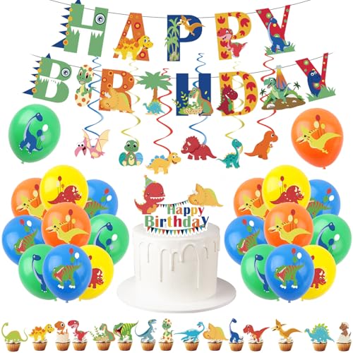 Dinosaurier-Partyzubehör für Jungen und Kinder – komplettes Jurassic-Geburtstagsdekorationsset mit hängenden Wirbeln, Banner, Dinosaurier-Ballons und Kuchenaufsätzen, prähistorische Dinosaurier-Partyzubehör für Jungen und Kinder – komplettes Jurassic-Geburtstagsdekorationsset mit hängenden Wirbeln, Banner, Dinosaurier-Ballons und Kuchenaufsätzen, prähistorische von ZSYIULIA