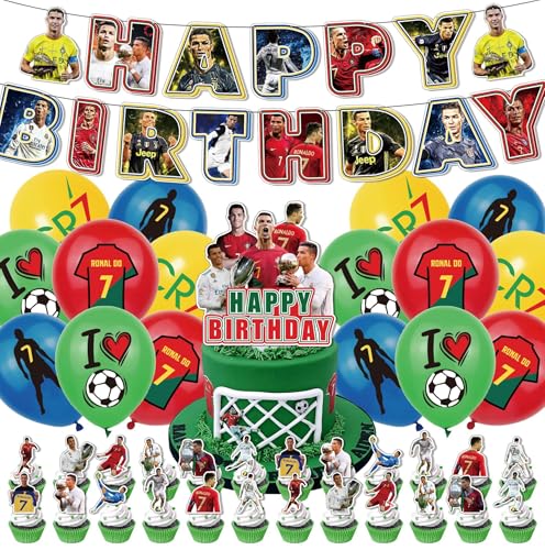 Geburtstag Party Dekorationen, Happy Birthday Set, Party Dekoration Pack Happy Birthday Banner Ballon Kuchen Toppers Hängende Spirale für Kinder Geburtstagsfeier (Fußballstern) von ZSYIULIA