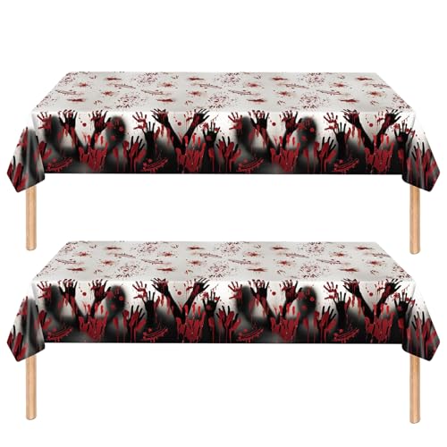 Halloween-Party-Tischdecke, rechteckig, Motiv: blutiger Handabdruck, Halloween-Tischdecke, Waterpro aus Kunststoff, gruselige Halloween-Dekorationen, Party-Dekorationen, Indo oder Outdoor, 137 x 274 von ZSYIULIA