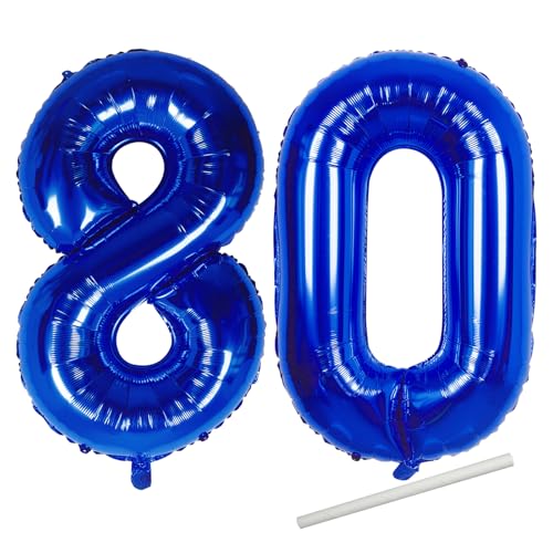 Luftballons zum 80. Geburtstag, Marineblau, für Frauen, 101,6 cm, riesige Mylar-Folie, Zahl 80, selbstaufblasend, VE Day 80th Anniversary Gold Digit 8 & 0 Heliumballon für Party-Dekorationen Luftballons zum 80. Geburtstag, Marineblau, für Frauen, 101,6 cm, riesige Mylar-Folie, Zahl 80, selbstaufblasend, VE Day 80th Anniversary Gold Digit 8 & 0 Heliumballon für Party-Dekorationen von ZSYIULIA