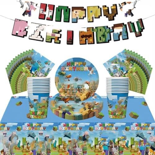 Minecraft-Partygeschirr-Dekorationen für Jungen, Geburtstag, Miner-Gaming-Thema, Cartoon-Party-Dekorationen, Tischdecke, 17,8 cm Pappteller, Banner, Papierservietten für Minecraft-Themen-Tischpartys, Minecraft-Partygeschirr-Dekorationen für Jungen, Geburtstag, Miner-Gaming-Thema, Cartoon-Party-Dekorationen, Tischdecke, 17,8 cm Pappteller, Banner, Papierservietten für Minecraft-Themen-Tischpartys, von ZSYIULIA