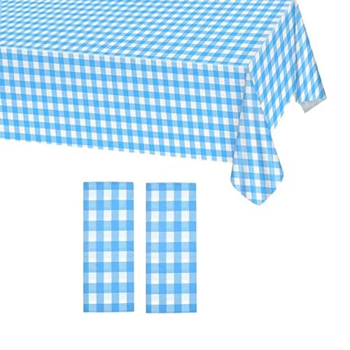 PVC-Tischdecke, abwischbar, rechteckig, kariert, Kunststoff, abwischbar, schmutzabweisend, wasserdicht, öldicht, für Dinner-Party, 137 x 274 cm, Blau, 2 Stück PVC-Tischdecke, abwischbar, rechteckig, kariert, Kunststoff, abwischbar, schmutzabweisend, wasserdicht, öldicht, für Dinner-Party, 137 x 274 cm, Blau, 2 Stück von ZSYIULIA