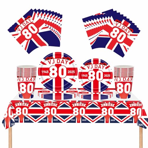 VJ Day 80th Anniversary Decorations Tableware Set - 2025 VJ Day Party Supplies with 20 Napkins, 16 Cups, 16pcs 17.8 cm and 22.9 cm Plates, 1pc Tablecloth for 80 Years Victory in Japan Party VJ Day 80th Anniversary Decorations Tableware Set - 2025 VJ Day Party Supplies with 20 Napkins, 16 Cups, 16pcs 17.8 cm and 22.9 cm Plates, 1pc Tablecloth for 80 Years Victory in Japan Party von ZSYIULIA
