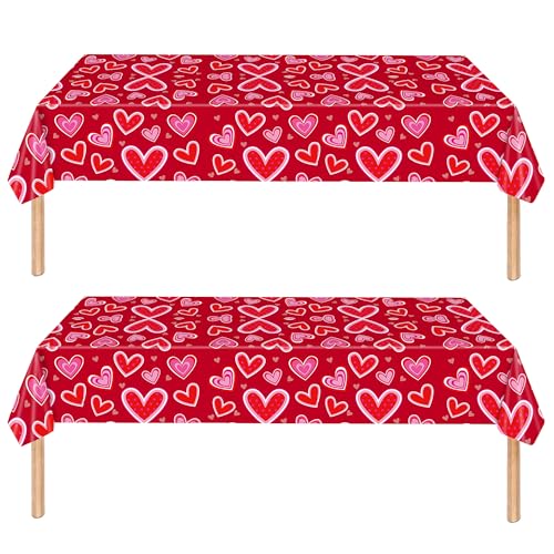 Valentinstag-Tischdecke für Valentinstag, Rot, Herz-Tischdecke für Rechteck, 137,2 x 274,3 cm, wasserdichte Kunststoff-Tischdecke für Valentinstag, Party, Hochzeit, Jahrestag, Geburtstag, 2 Stück Valentinstag-Tischdecke für Valentinstag, Rot, Herz-Tischdecke für Rechteck, 137,2 x 274,3 cm, wasserdichte Kunststoff-Tischdecke für Valentinstag, Party, Hochzeit, Jahrestag, Geburtstag, 2 Stück von ZSYIULIA