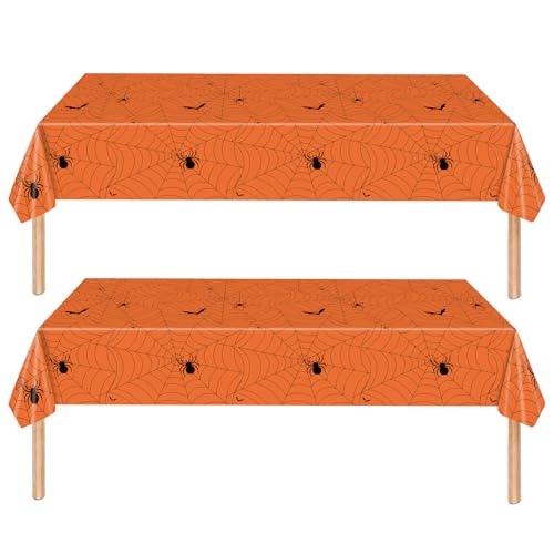 ZSYIULIA Halloween-Tischdecke, 137 x 274 cm, Party-Tischdecken, Kunststoff, wasserdicht, Spinne, Tischdecken für Halloween-Party-Dekorationen, Zubehör (Orange) von ZSYIULIA