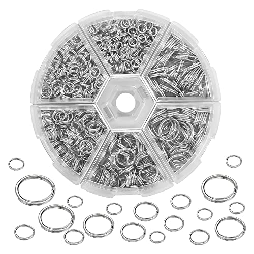 Sprungringe Set, Split Ringe für Schlüsselbund, Metall Kettenringe, Biegeringe Sprungringe Set, Silber Jump Ringe, Biegeringe Offene, Spaltring für Schlüsselanhänger Schmuck (Silber) von ZTMAKYLH