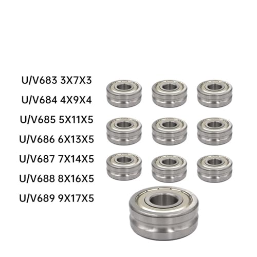 10 Stück Mikrorillenlager 683 684 685 686 687 688 689 UVH Rillenrichtscheibe 3 * 7 * 3(687 7x14x5,V-grooved) von ZTOSZSPT