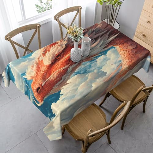 ZTPOWQA 3D-Tischdecke mit magischem Drachenschuppen-Druck, 89 x 140 cm, rechteckig, wasserdicht, wiederverwendbar, für Esszimmerpartys von ZTPOWQA