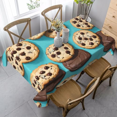 ZTPOWQA Cookies Food, Tischdecke, Motiv: Schokoladenstücke, Kekse, 89 x 140 cm, rechteckig, wasserdicht, wiederverwendbar, für Esszimmerpartys von ZTPOWQA