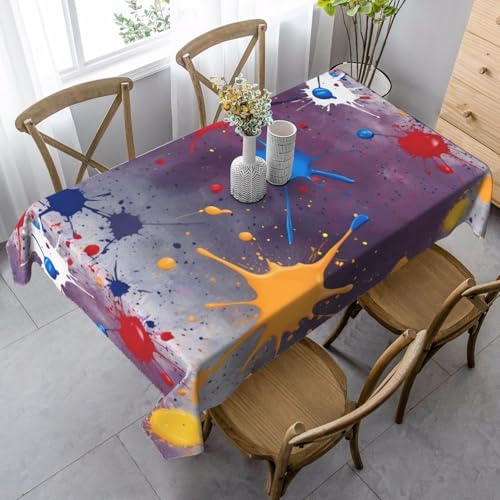 ZTPOWQA Esstischdecke mit Farbspritzer-Hintergrund, 89 x 140 cm, rechteckig, wasserdicht, wiederverwendbar, für Esszimmerpartys von ZTPOWQA