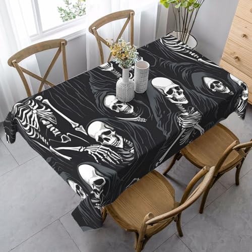 ZTPOWQA Esstischdecke mit coolem Skelett-Druck, rechteckig, wasserdicht, wiederverwendbar, für Esstisch, Party, 89 x 140 cm von ZTPOWQA