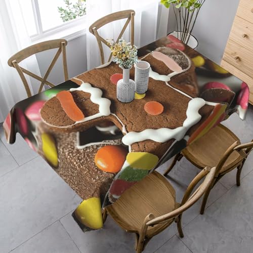 ZTPOWQA Esszimmer-Tischdecke mit Lebkuchenmann-Süßigkeiten-Druck, rechteckig, wasserdicht, wiederverwendbar, für Esstisch, Party, 89 x 140 cm von ZTPOWQA