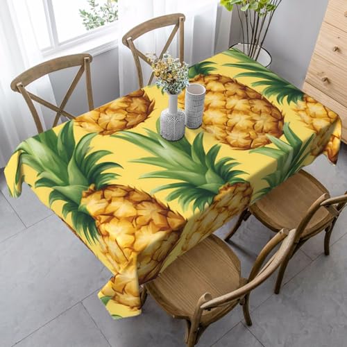 ZTPOWQA Esszimmer-Tischdecke mit gelbem Ananas-Druck, 89 x 140 cm, rechteckig, wasserdicht, wiederverwendbar, für Esszimmerpartys von ZTPOWQA