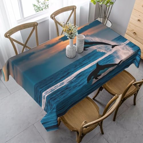 ZTPOWQA Esszimmer-Tischdecke mit lustigem Delfin-Druck, rechteckig, wasserdicht, wiederverwendbar, für Esstisch, Party, 89 x 140 cm von ZTPOWQA