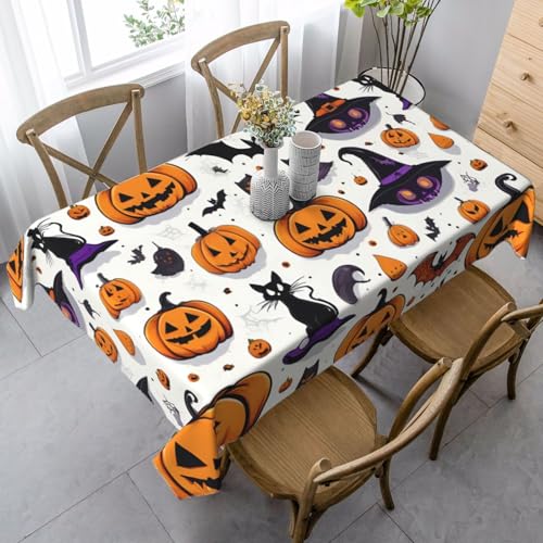 ZTPOWQA Halloween-Tischdecke mit Kürbis- und Fledermaus-Druck, rechteckig, wasserdicht, wiederverwendbar, für Esszimmerpartys von ZTPOWQA