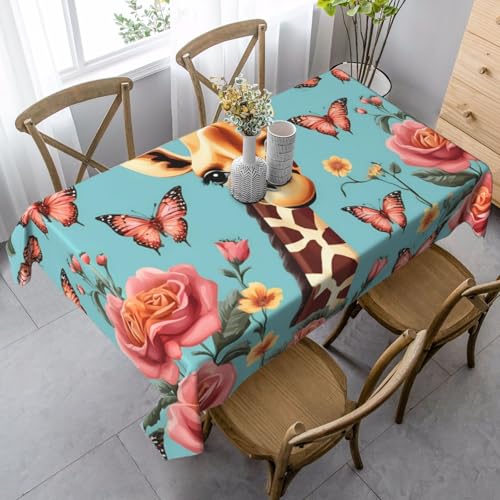 ZTPOWQA Tischdecke, Motiv: Giraffe, Herz, Blume, Schmetterling, 89 x 140 cm, rechteckig, wasserdicht, wiederverwendbar, für Esstisch, Party von ZTPOWQA